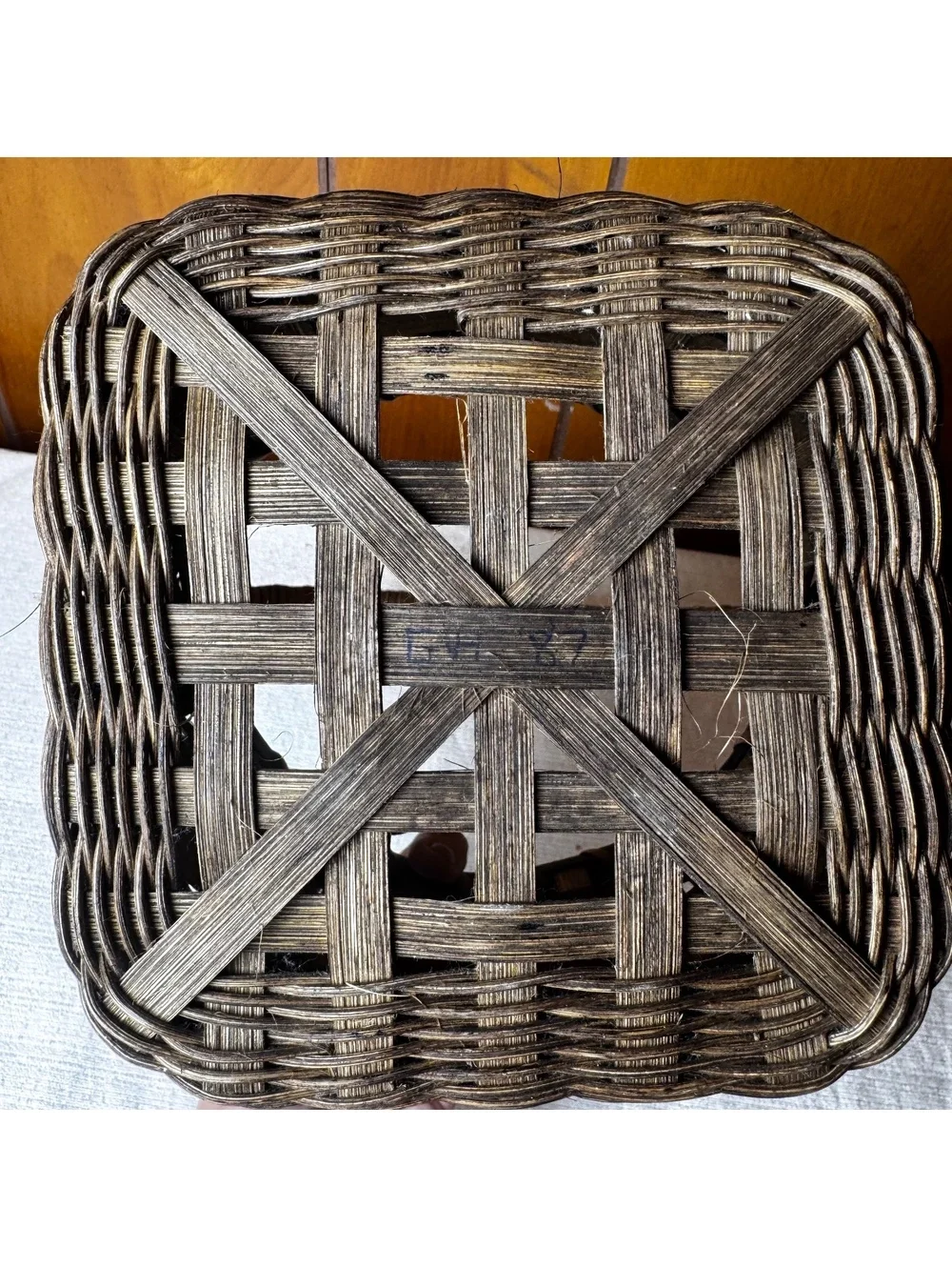 Handmade woven basket with tall handle 11.5 inch rustic farmhouse decor 87